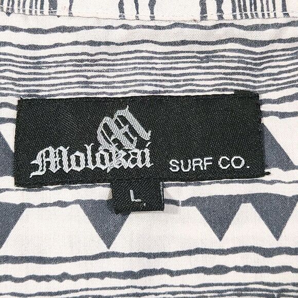 Molokai Surf Co Button Shirt Large Geo Print Hawaiian Tribal Cotton Blend Beach - Picture 6 of 11